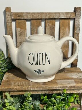 Rae Dunn QUEEN Ceramic Teapot - Decorative Home Kitchen Teapot